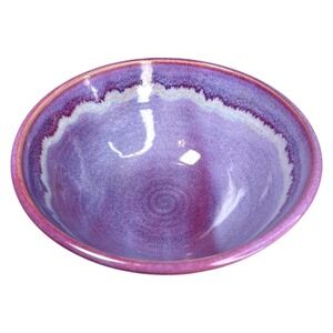 Studio Pottery Purple Drip Glaze Bowl Art Pottery 8.5" Signed Mowe